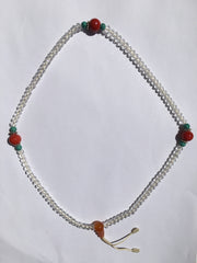 White Crystalline Mala With Turquoise & Coral Beads